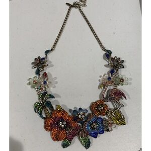 Natasha Tropical‎ Flamingo Flower Rhinestone Statement Necklace Paradise Jewelry